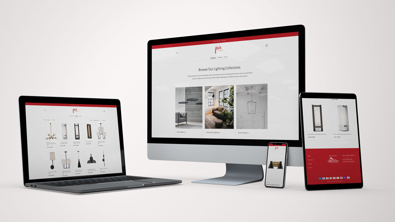 Pia Designs Lighting Website Mockup