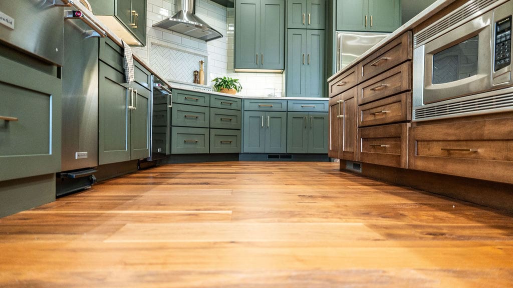 Modern kitchen with wooden flooring