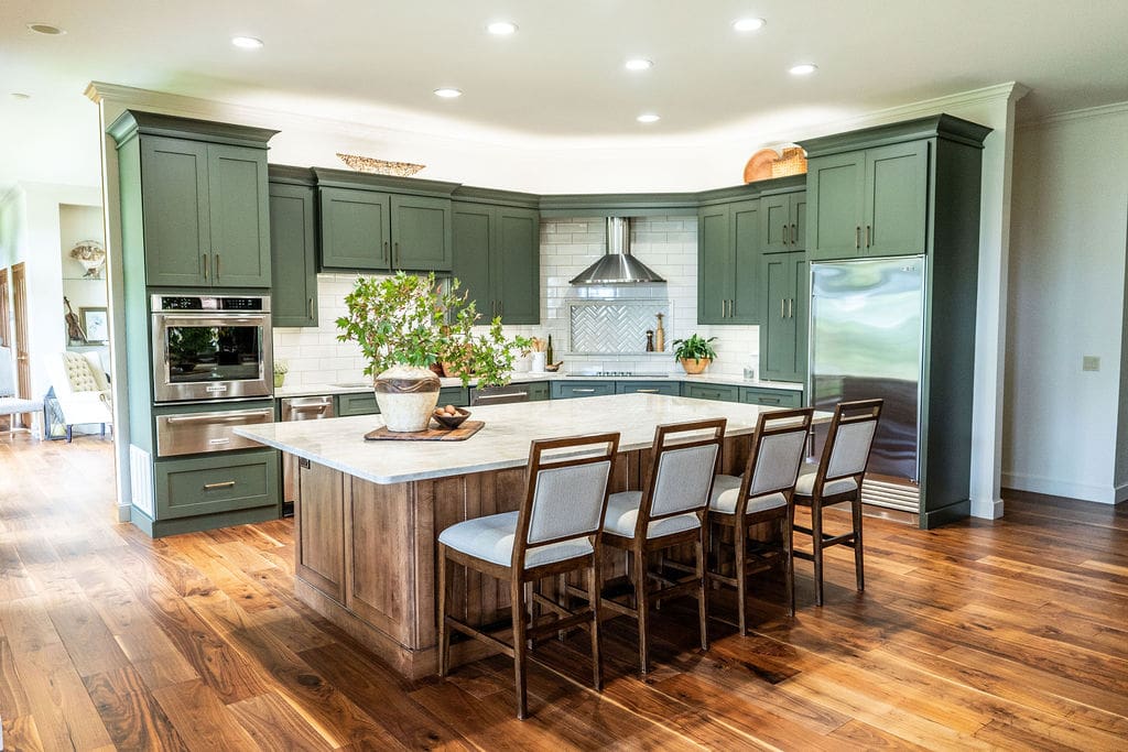 Modern kitchen with wooden accents.